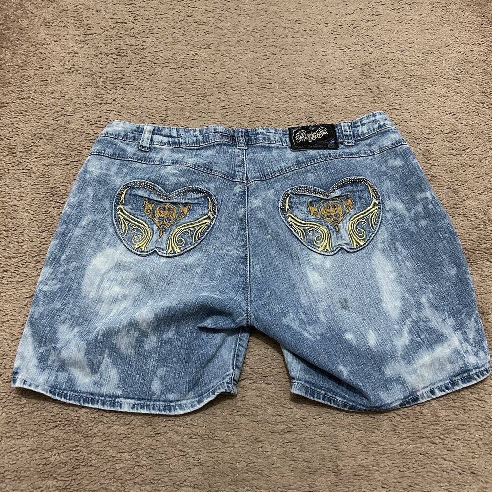 Apple Bottoms Vintage Y2K Acid Wash Jean Shorts Size 11/12 Gold Embroidery - Picture 8 of 8
